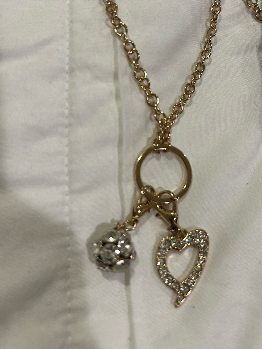 Thalia Sodi Gold Tone Charm Necklace with Heart and Crystal Cluster